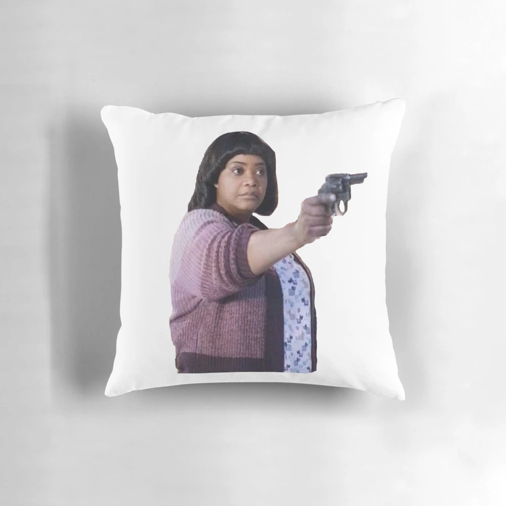 Stylish horror movie themed pillow with a design inspired by the 2019 film MA, featuring actress Octavia Spencer.