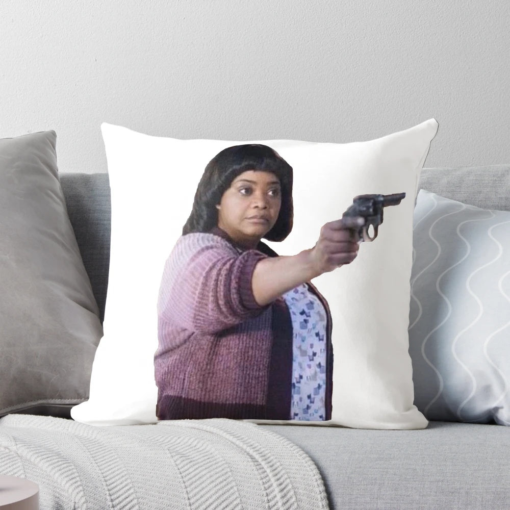 Stylish horror movie themed pillow with a design inspired by the 2019 film MA, featuring actress Octavia Spencer.