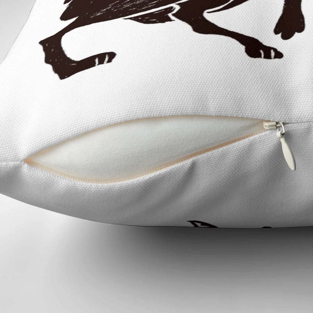 Detailed wolf face pillow with intense eyes and fur, perfect for a rustic or fantasy-themed room