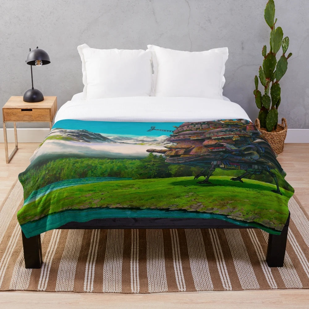 Howl's Moving Castle plush blanket with anime and cartoon design