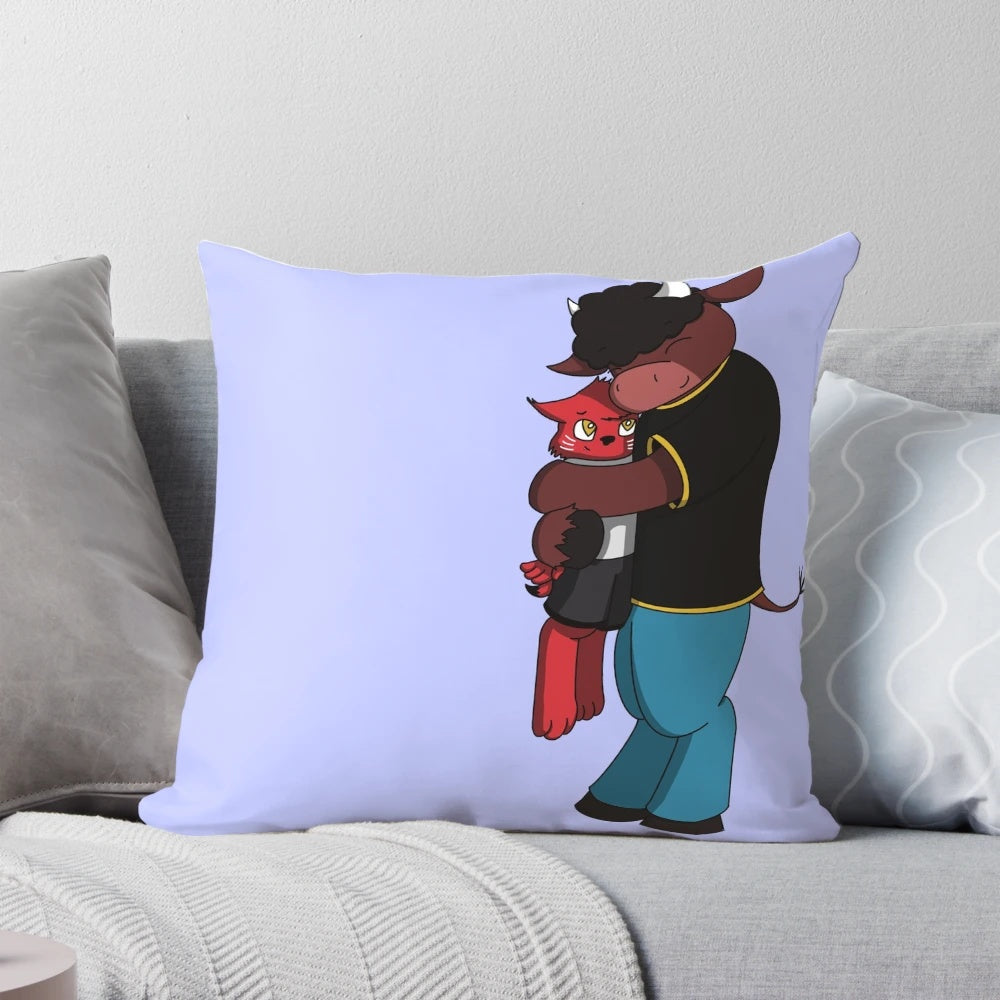 Adorable pillow featuring the Harding Bison and Wildcat mascots hugging