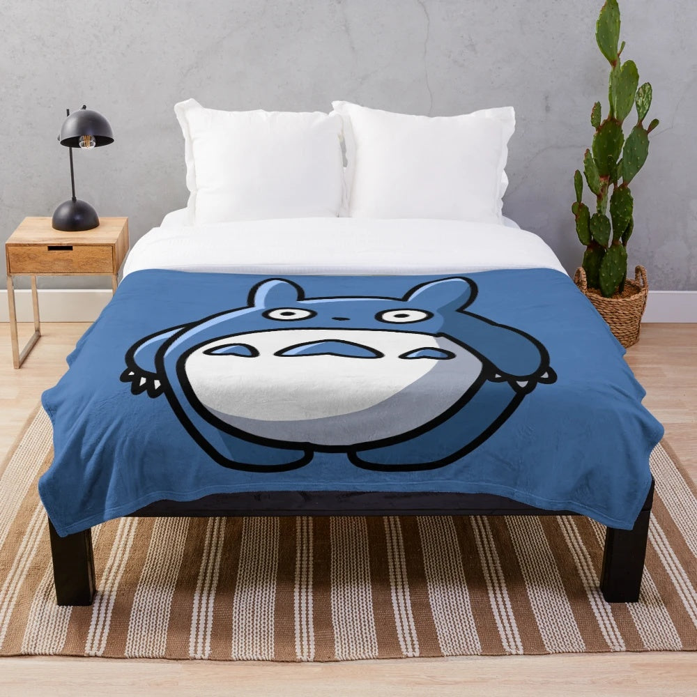 Huge blue plush blanket featuring the iconic Totoro character from the Studio Ghibli anime series