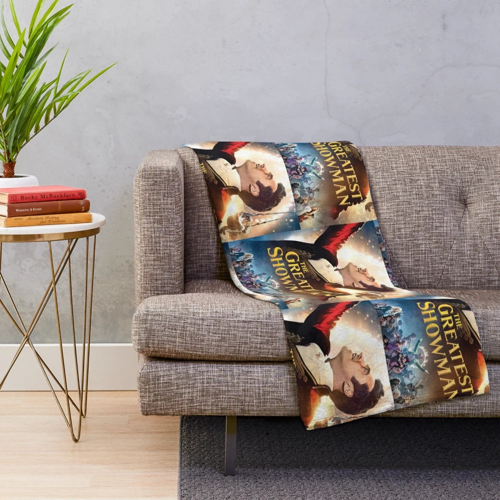 Plush blanket with front design inspired by Hugh Jackman's The Greatest Showman