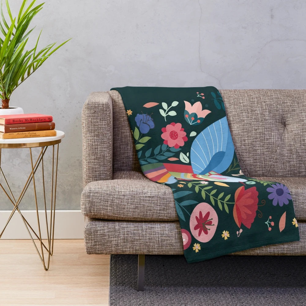 Hummingbird and floral design plush blanket