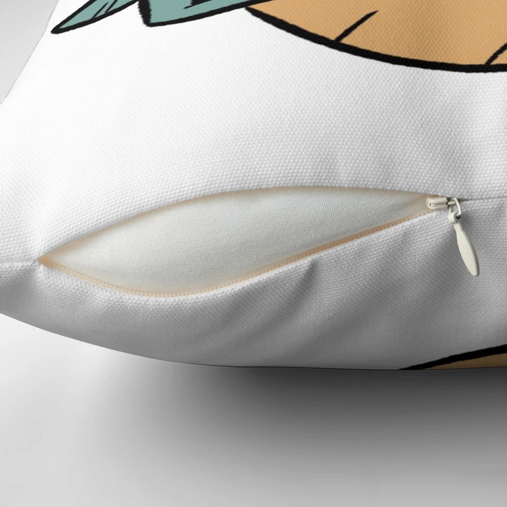 A playful and mischievous bad egg pillow with sunglasses and a banner, perfect for adding a touch of humor and lightheartedness to any room.