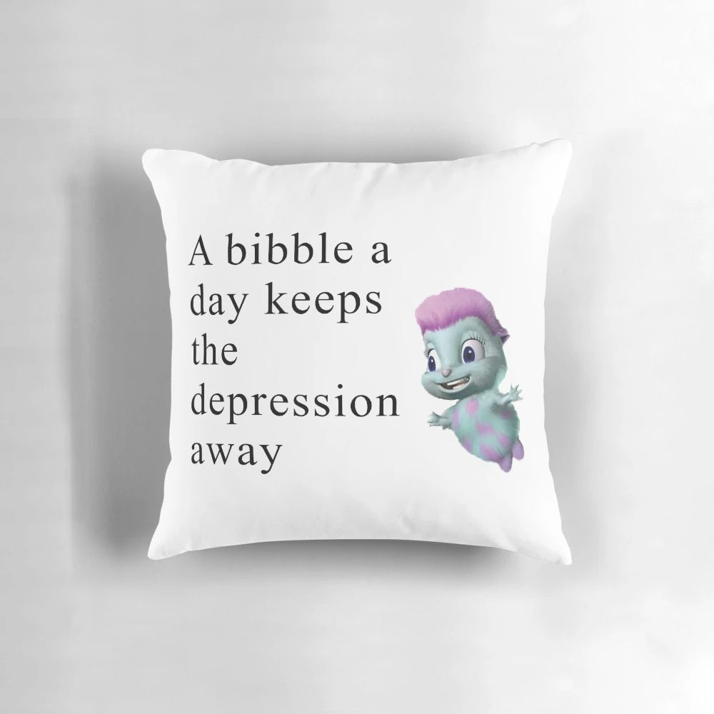 Decorative bibble meme throw pillow with barbie-inspired design
