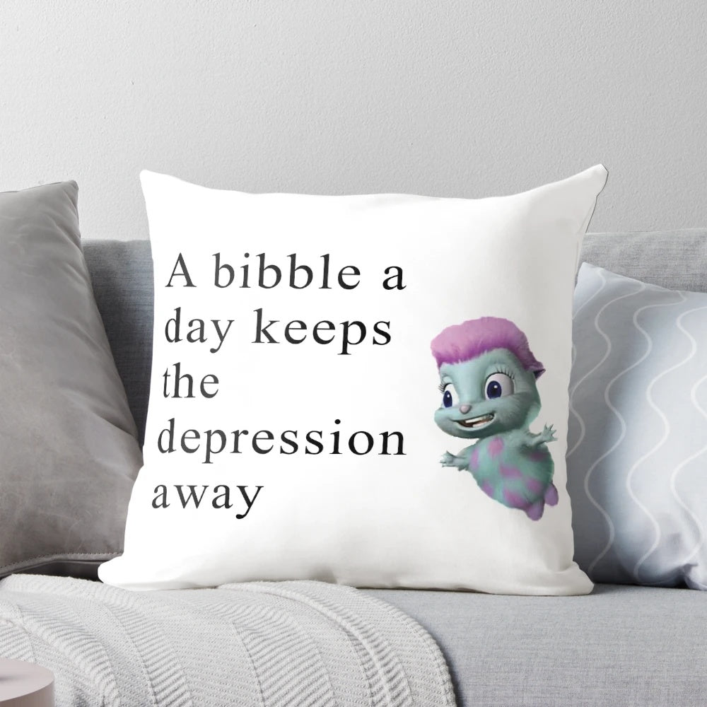 Decorative bibble meme throw pillow with barbie-inspired design