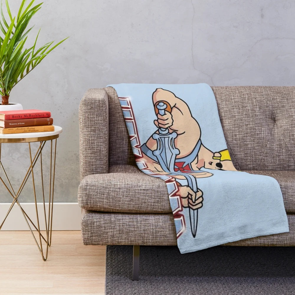Cartoon parody plush blanket featuring humor and pop culture references