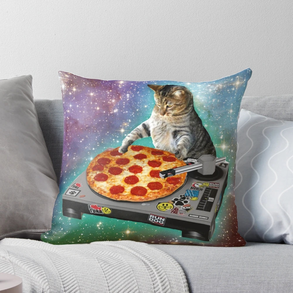 Playful cat-themed pizza-shaped throw pillow for home and office