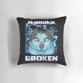 Humorous Cat Pillow with 'Monday Left Me Broken' Meme Inspired Design