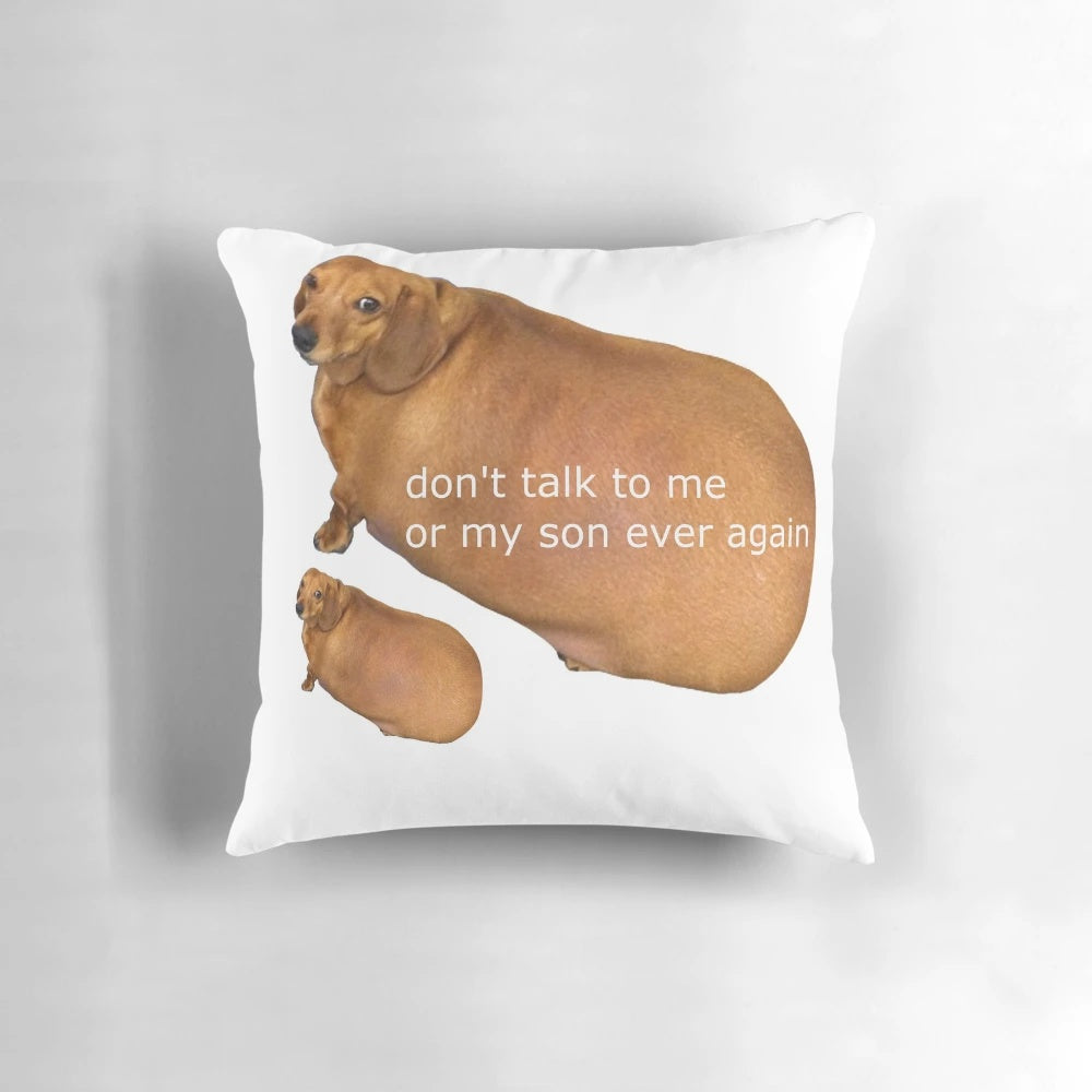 Funny "Don't Talk to Me or My Son" themed decorative pillow with meme-inspired design