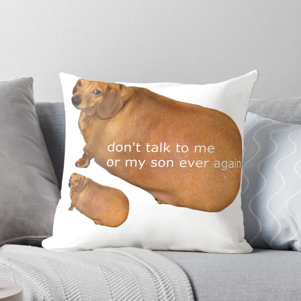 Funny "Don't Talk to Me or My Son" themed decorative pillow with meme-inspired design