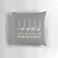 Funny golf-themed decorative throw pillow with quote about important choices in life