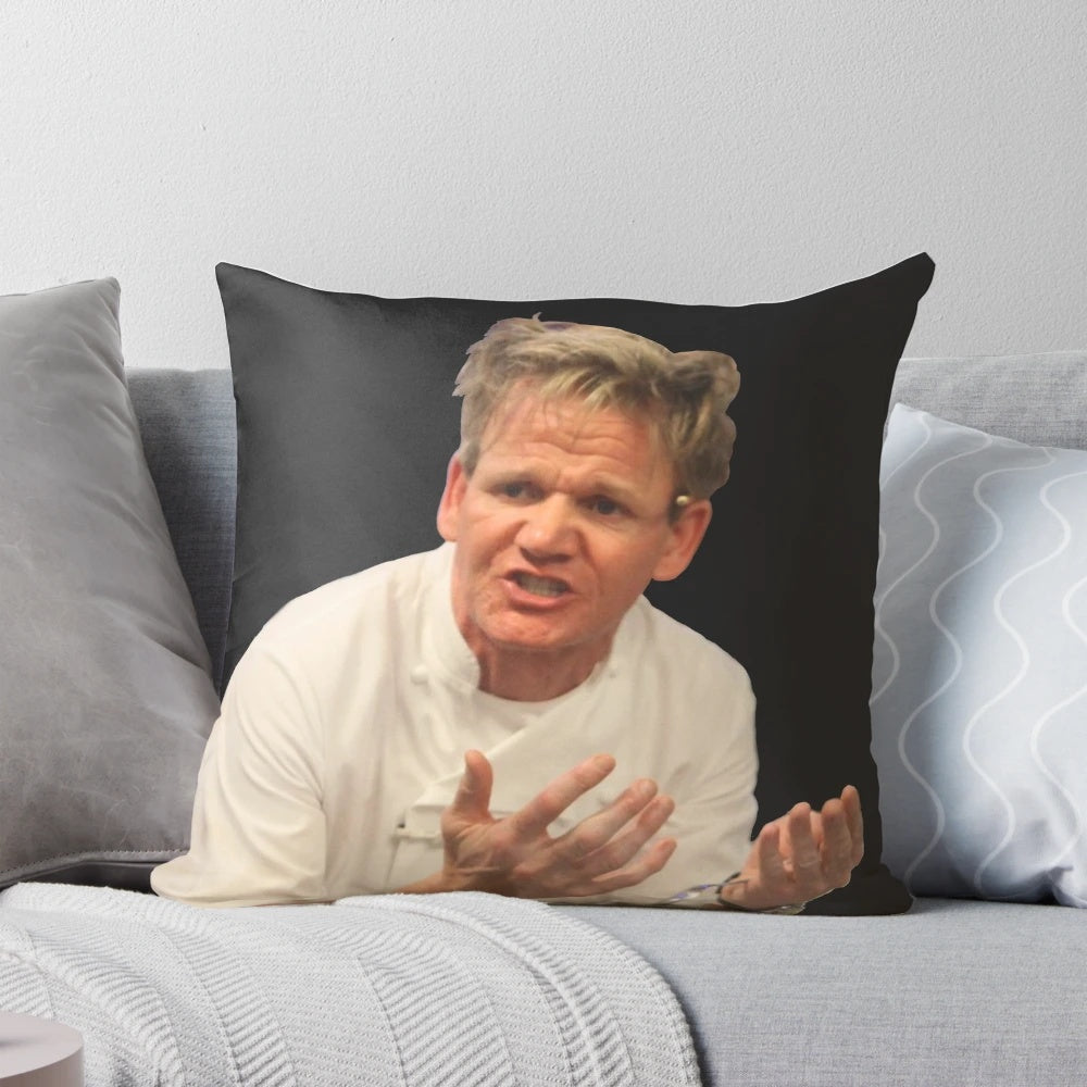 Pillow featuring a caricature of famous British television chef Gordon Ramsay