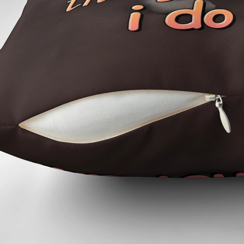 A stylish pillow featuring a cat meme with the philosophical quote "I think, therefore I am" by Descartes.