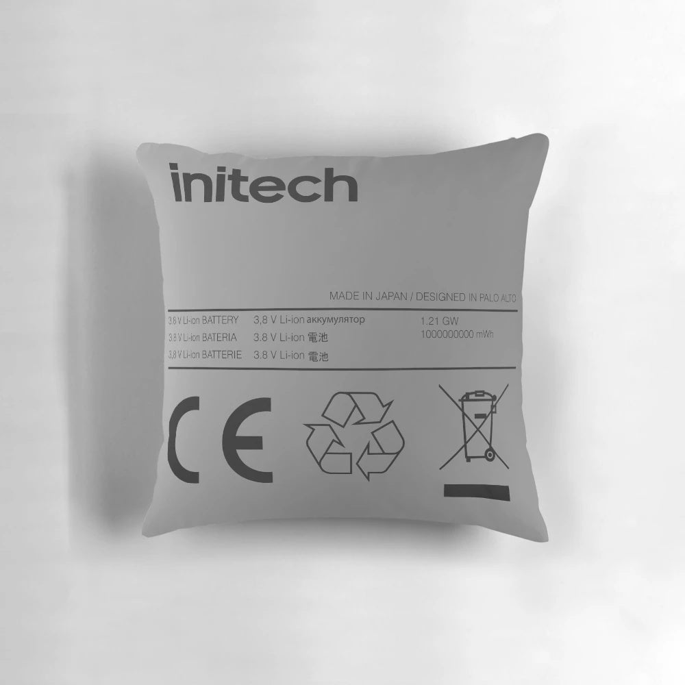 Quirky pillow shaped like a swollen, inflated smartphone battery