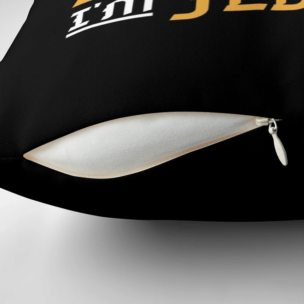 Decorative pillow with "I'm Just Jewish" text, perfect for Jewish home decor.