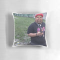 Oversized pillow with an image of the internet personality Mario Judah depicted as fatter than normal