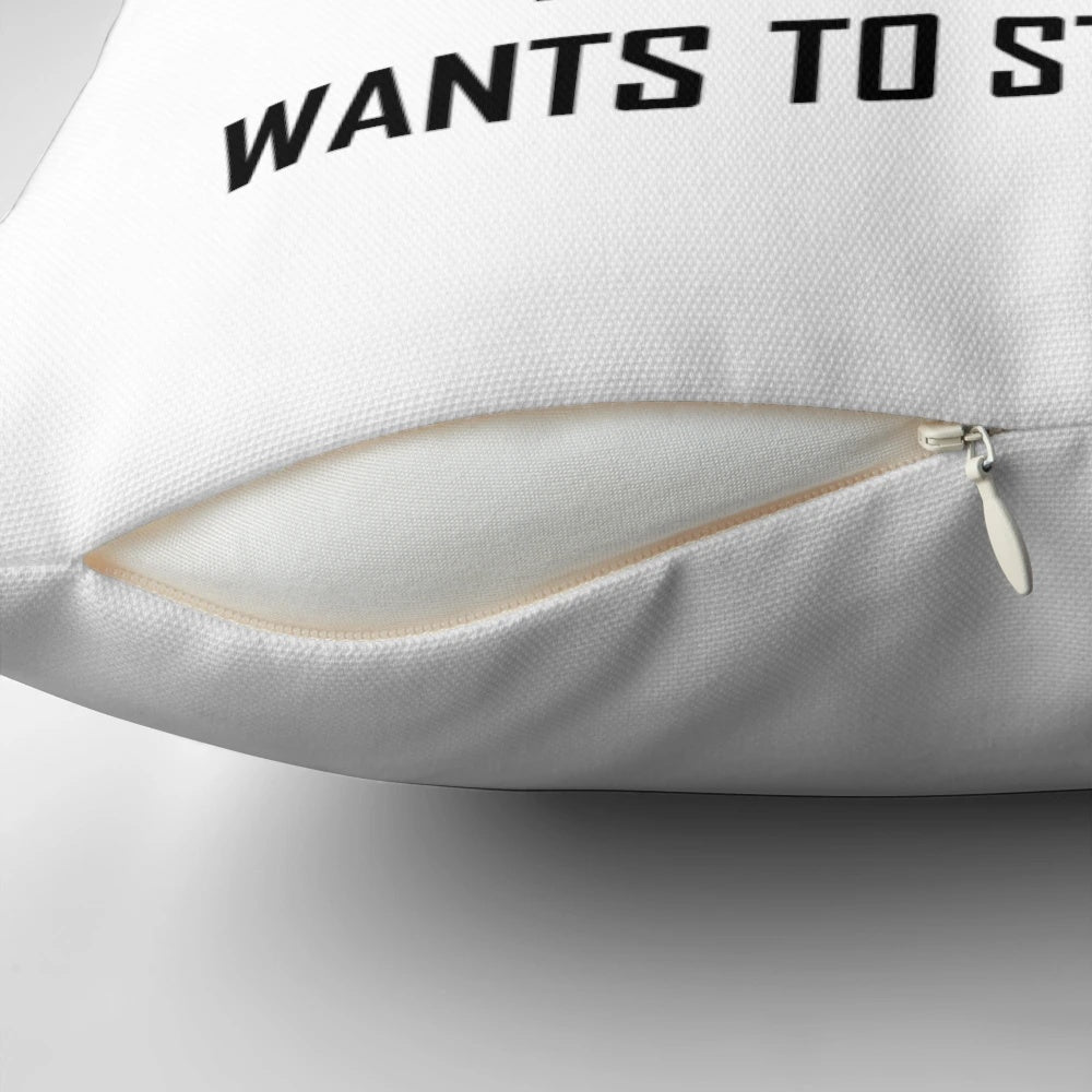 Graphic of a pillow with a physics joke referencing Newton's First Law