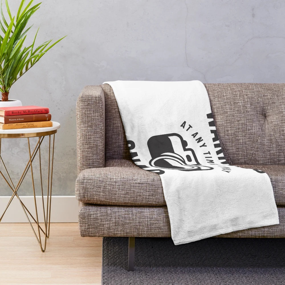 Plush blanket with a humorous "I may snap" warning design
