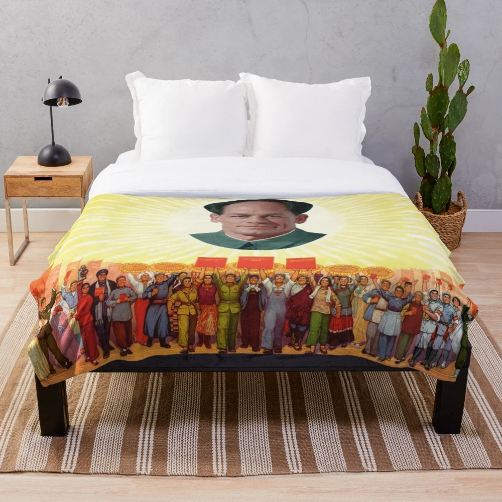 Plush blanket with humorous China meme imagery