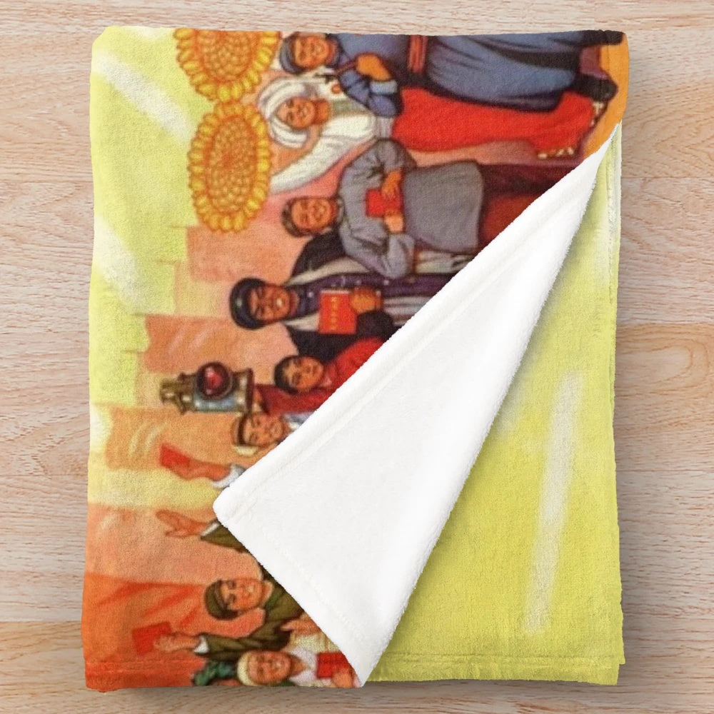 Plush blanket with humorous China meme imagery