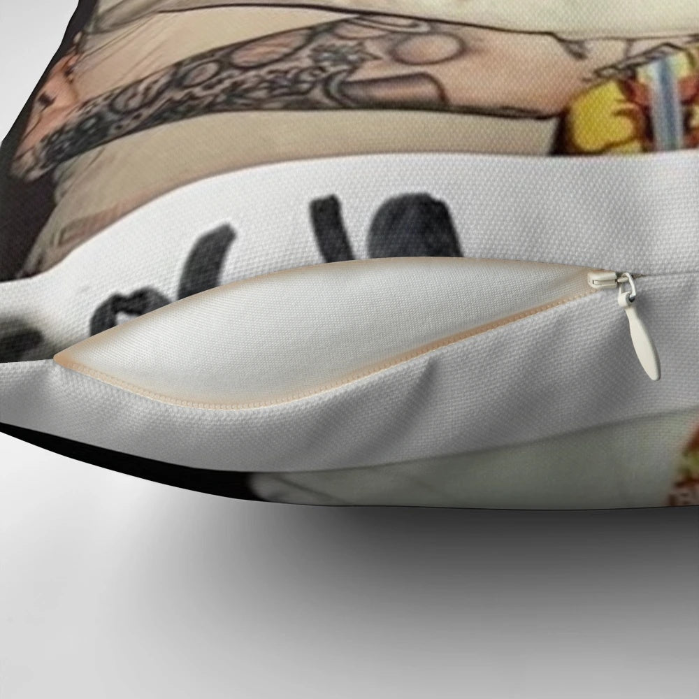 Pillow featuring caricatures of comedians Pete Davidson and John Mulaney