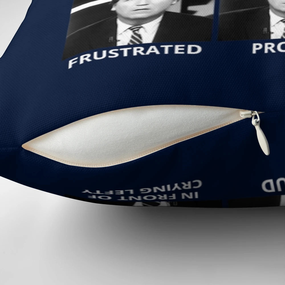 Pillow featuring caricatures of Tucker Carlson's facial expressions