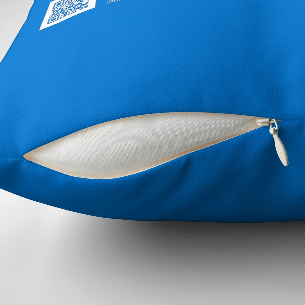 Decorative pillow featuring a playful "Blue Screen of Death" design, a nod to the iconic Windows computer error.