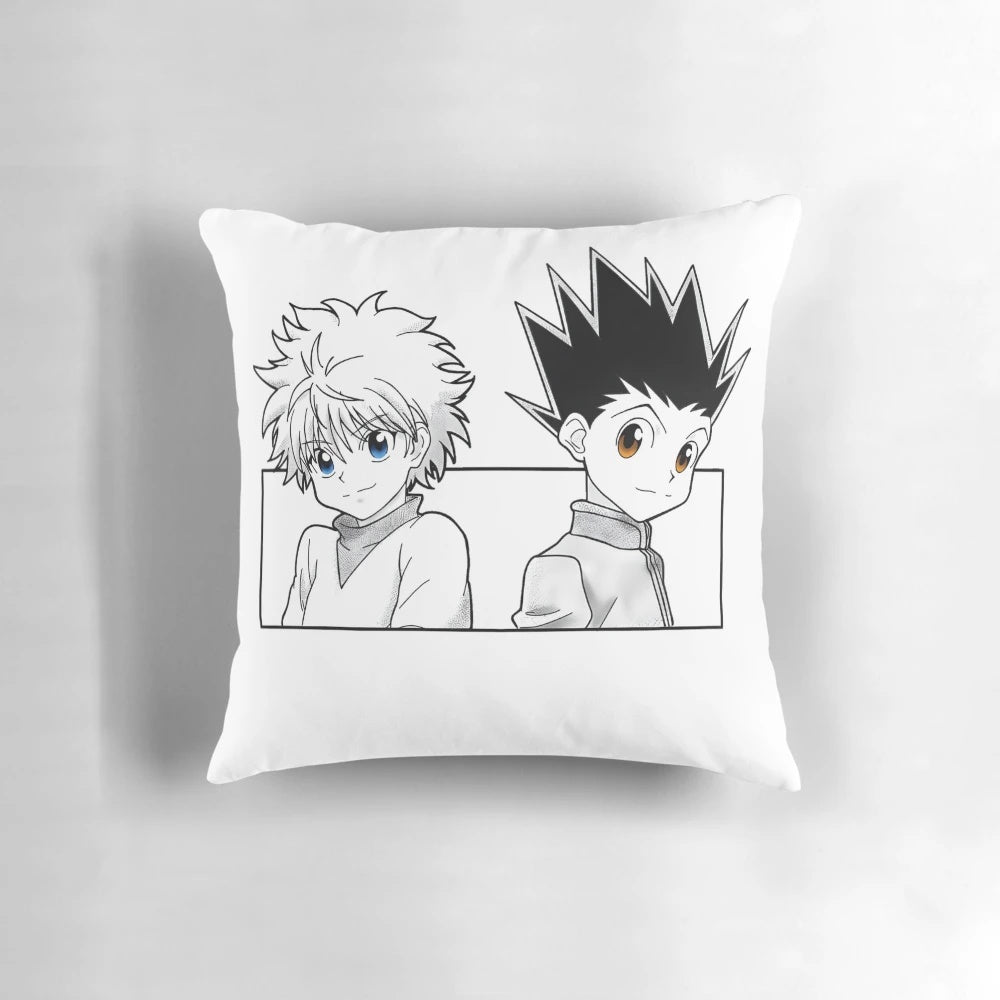 Soft, cozy pillow featuring Gon Freecss and Killua Zoldyck, the beloved main characters from the hit anime series Hunter x Hunter.