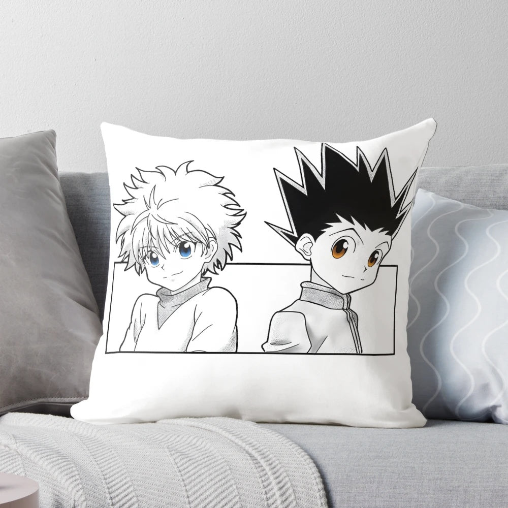 Soft, cozy pillow featuring Gon Freecss and Killua Zoldyck, the beloved main characters from the hit anime series Hunter x Hunter.