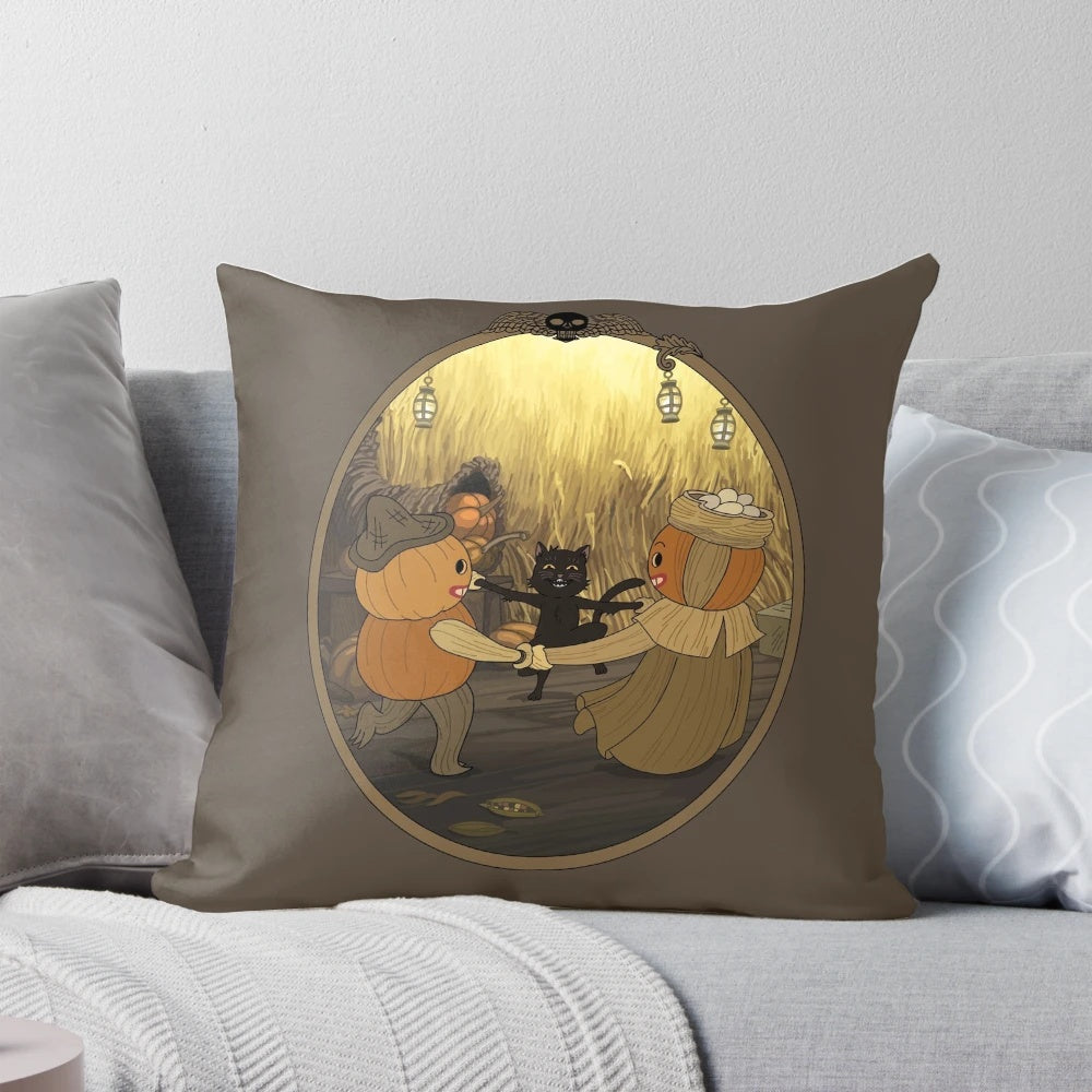 Pillow featuring a dancing cat design from the TV show Over the Garden Wall