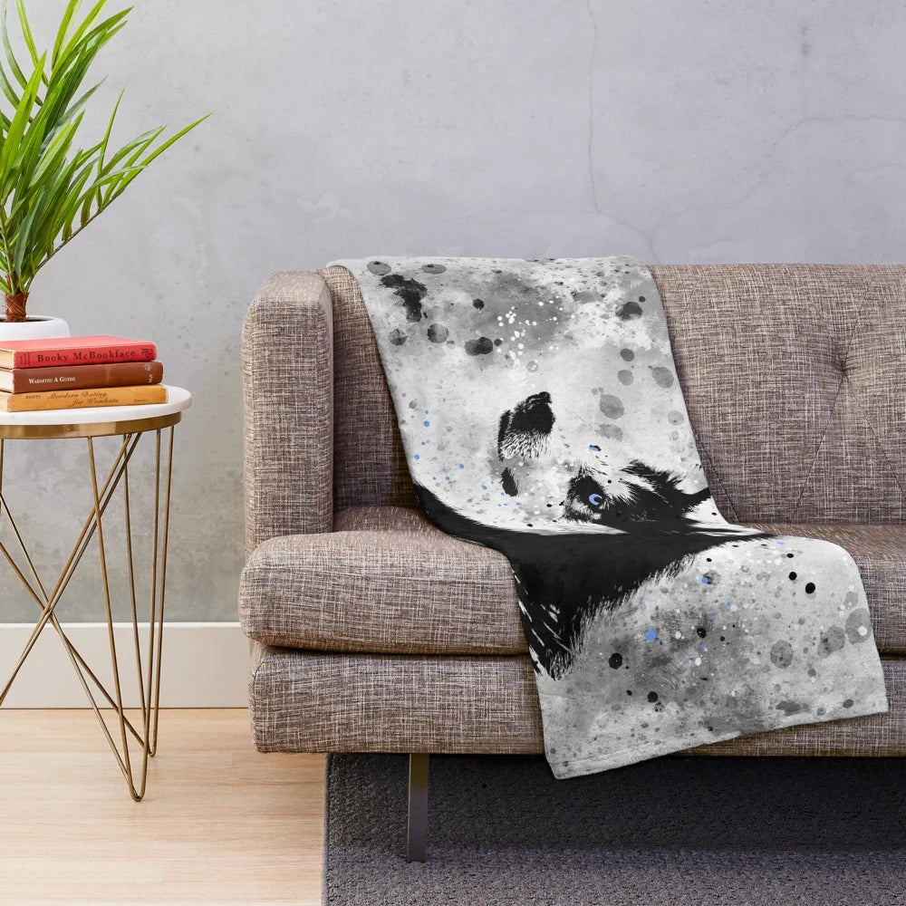 Husky portrait plush blanket with distressed pixel and watercolor splashes