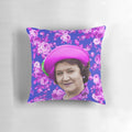 A humorous Keeping Up Appearances-themed pillow featuring the iconic Hyacinth Bucket character.