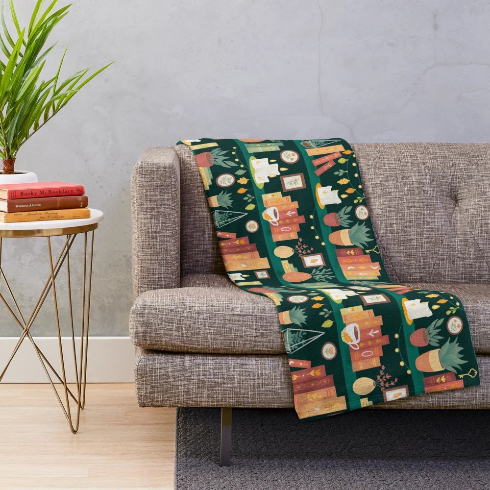 Soft and plush blanket with a cozy, library-inspired design