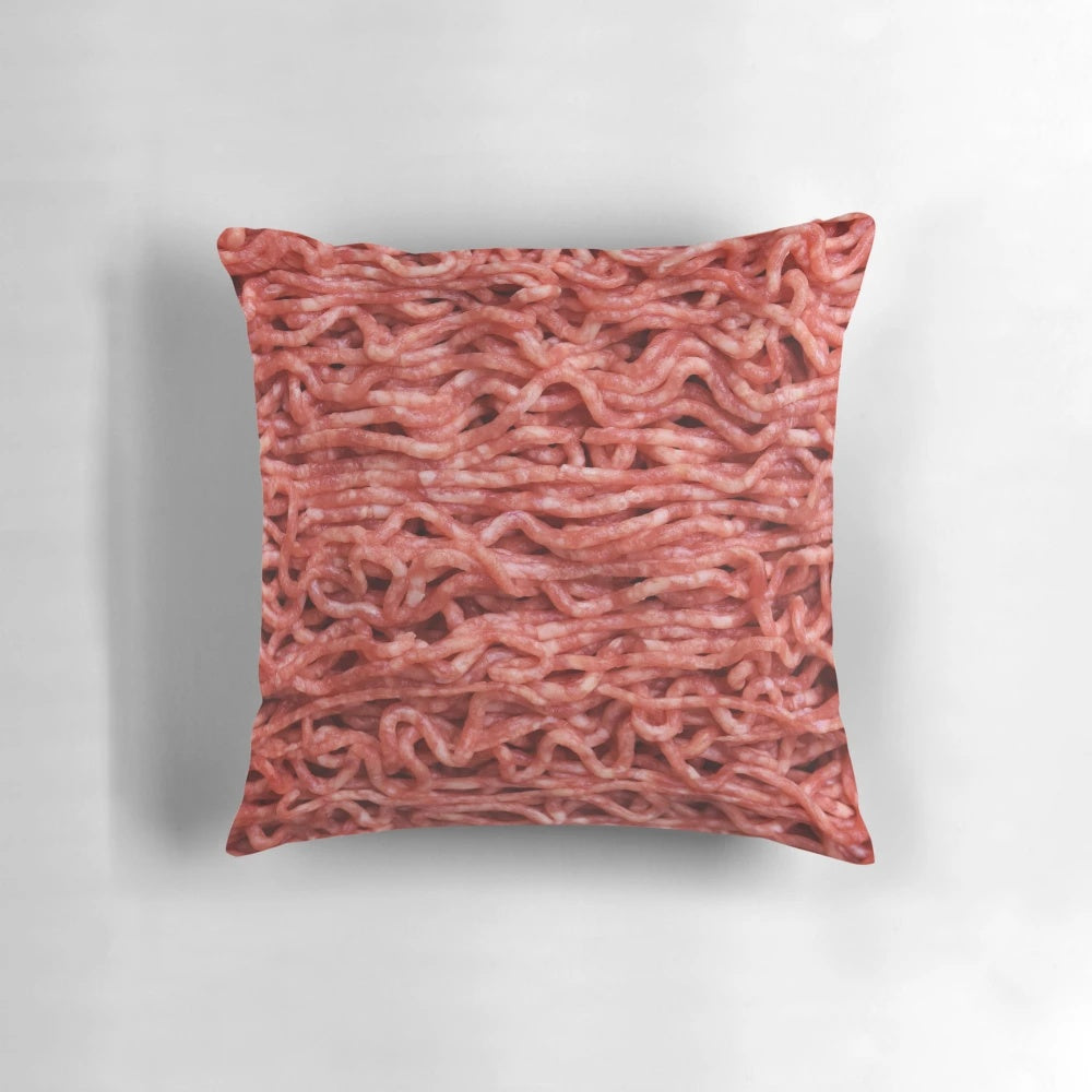 Closeup of a realistic-looking minced meat pattern pillow