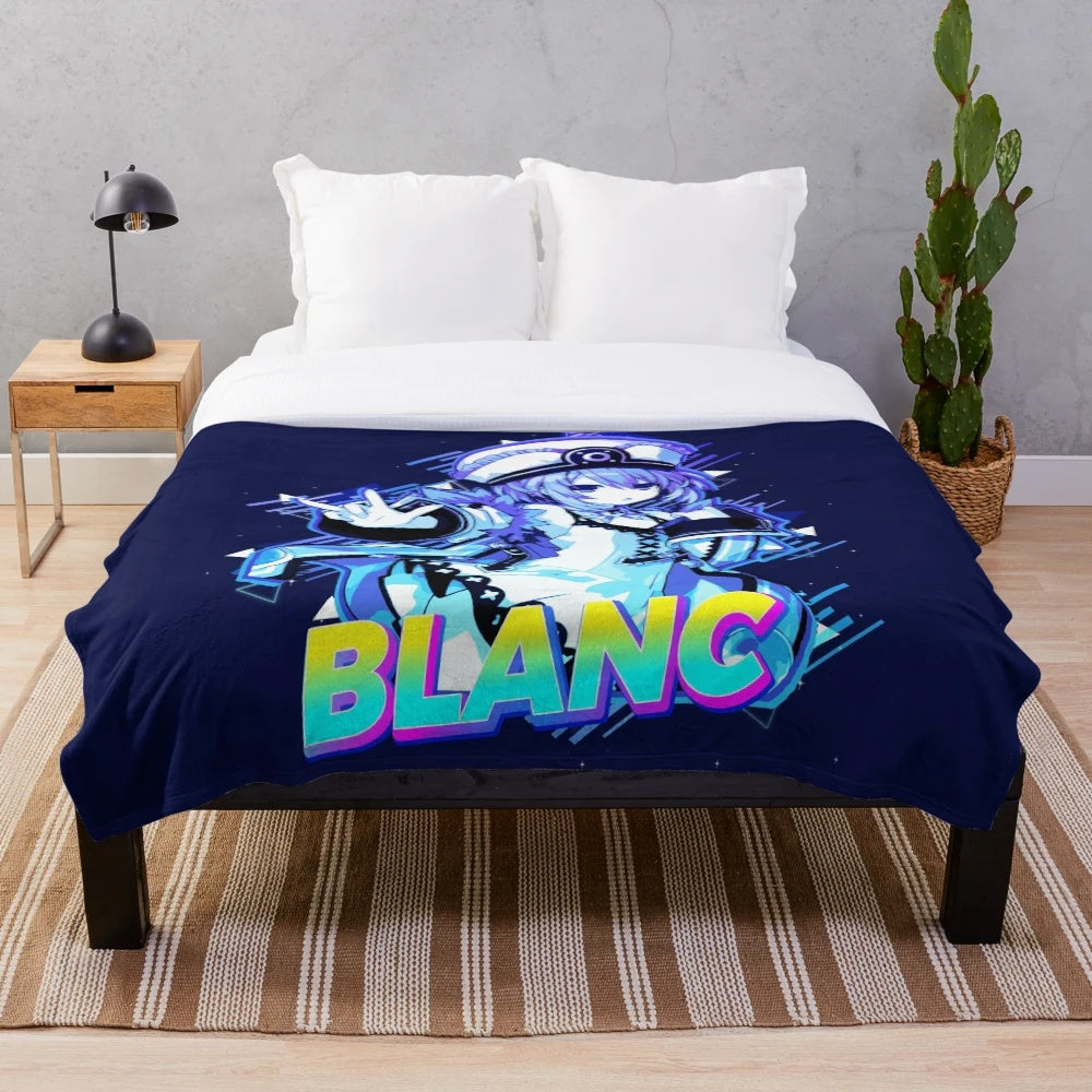 Hyperdimension Neptunia Blanc plush blanket with aesthetic vaporwave design