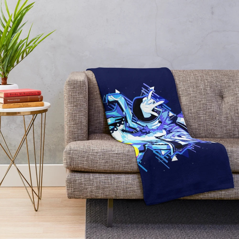 Hyperdimension Neptunia Blanc plush blanket with aesthetic vaporwave design
