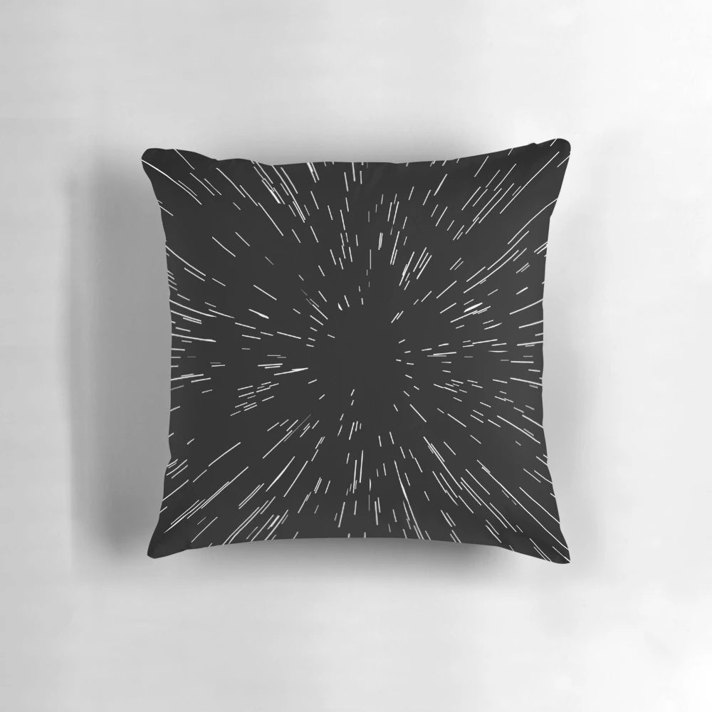 Hyperspace Pillow with abstract stars and line patterns in a space-inspired design