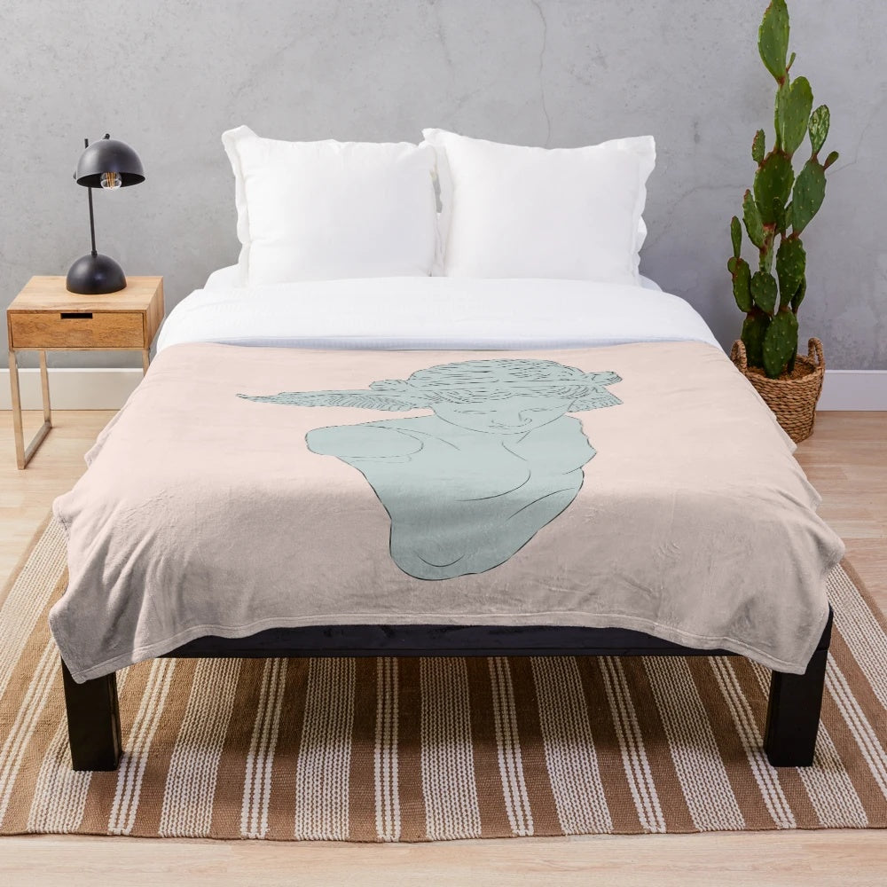 Hypnos inspired plush blanket with line art design of Greek god of sleep