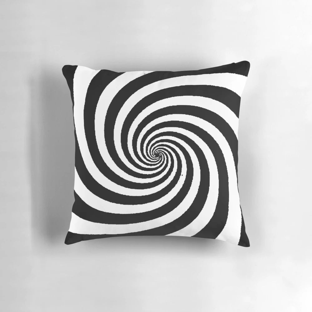 Black and white hypnosis swirl design on a high-quality pillow