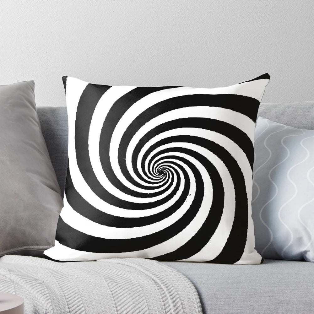 Black and white hypnosis swirl design on a high-quality pillow