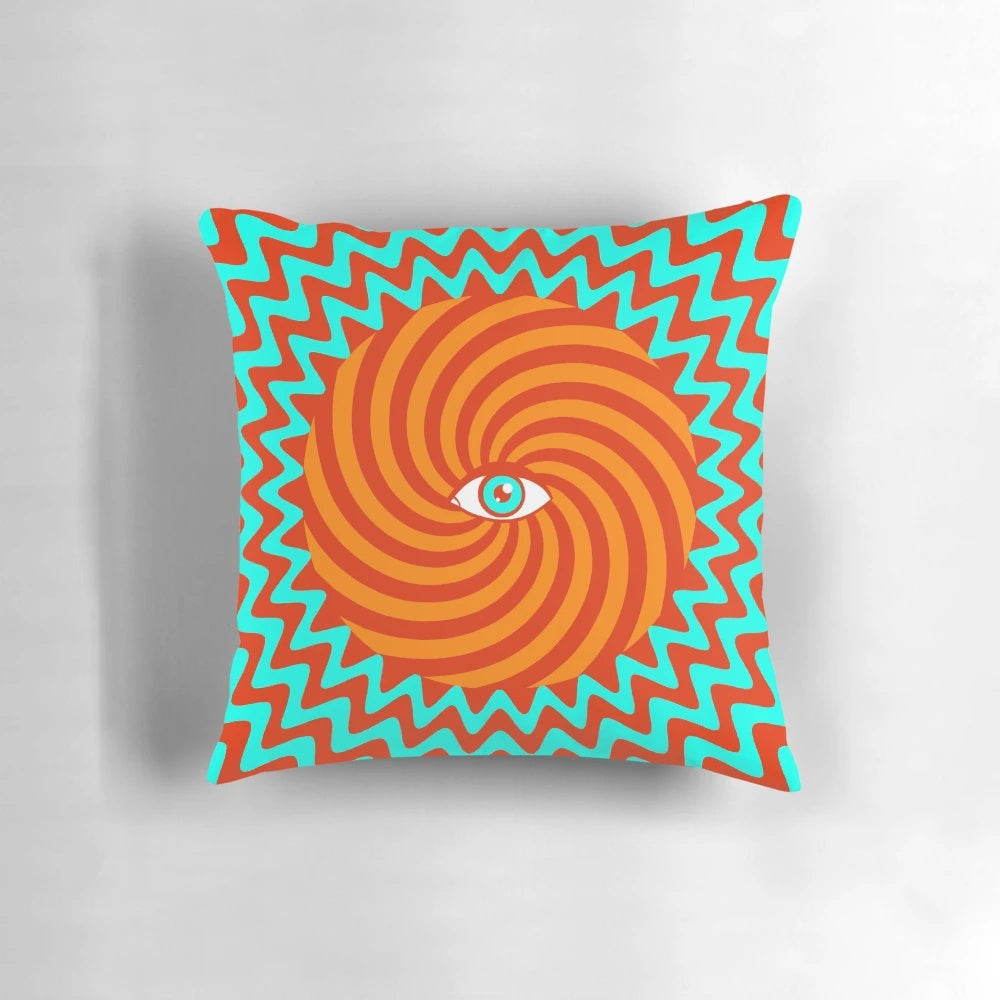 Vibrant psychedelic eye pillow with a mesmerizing geometric pattern for a hypnotic optical illusion effect.