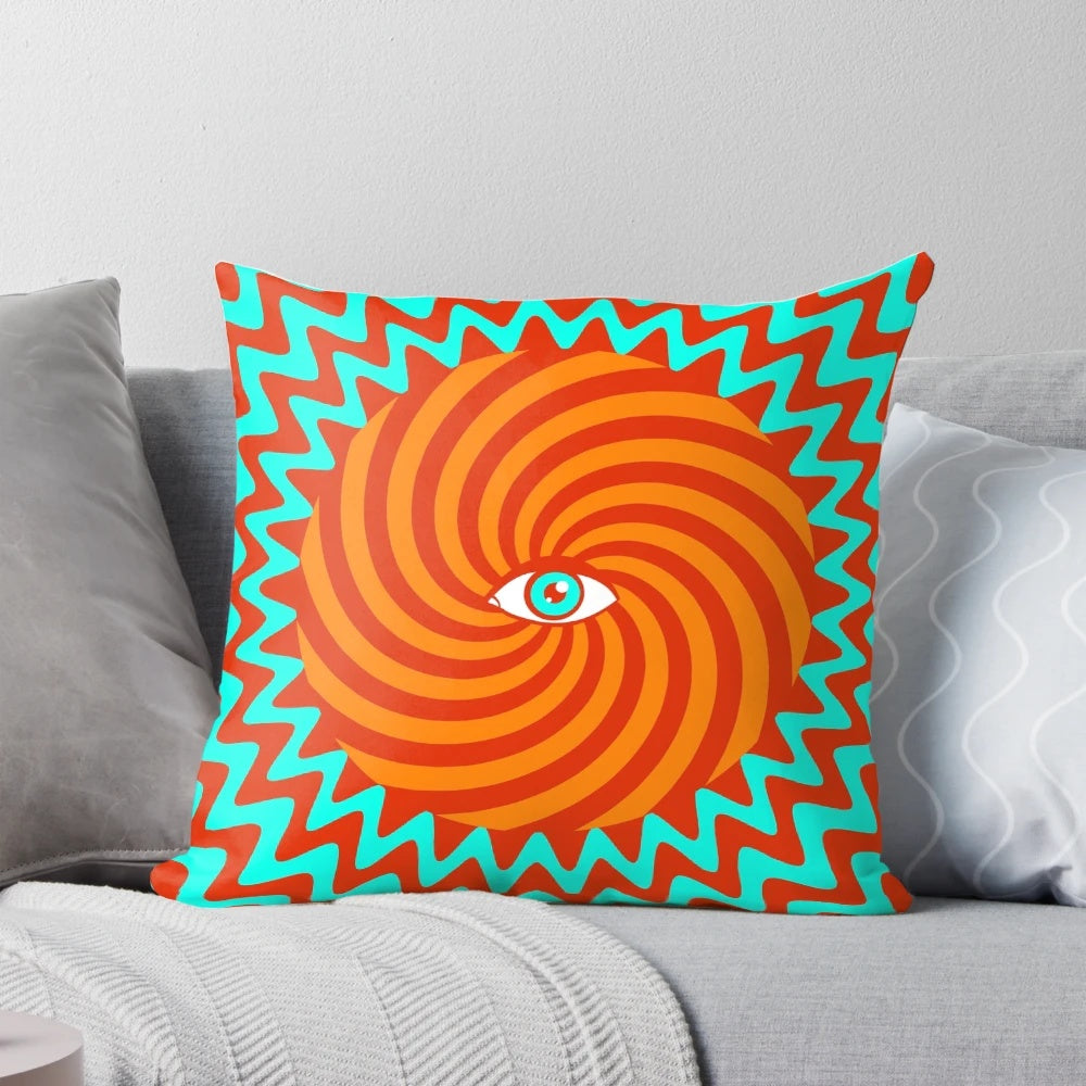 Vibrant psychedelic eye pillow with a mesmerizing geometric pattern for a hypnotic optical illusion effect.