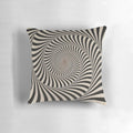 A visually striking psychedelic art pillow featuring a mesmerizing spiral design in black and white.
