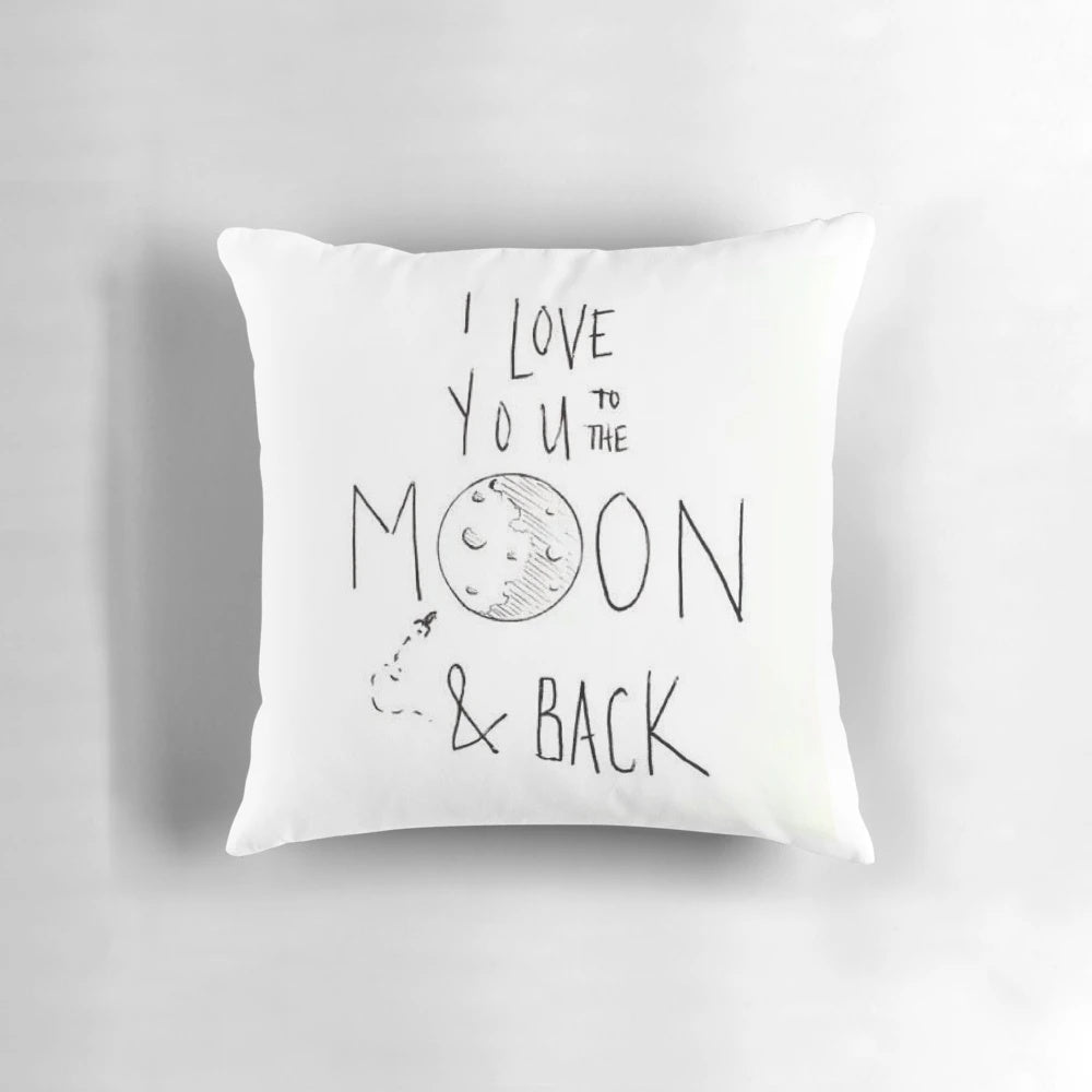 I Love You to the Moon and Back" custom pillow with a moon and heart design