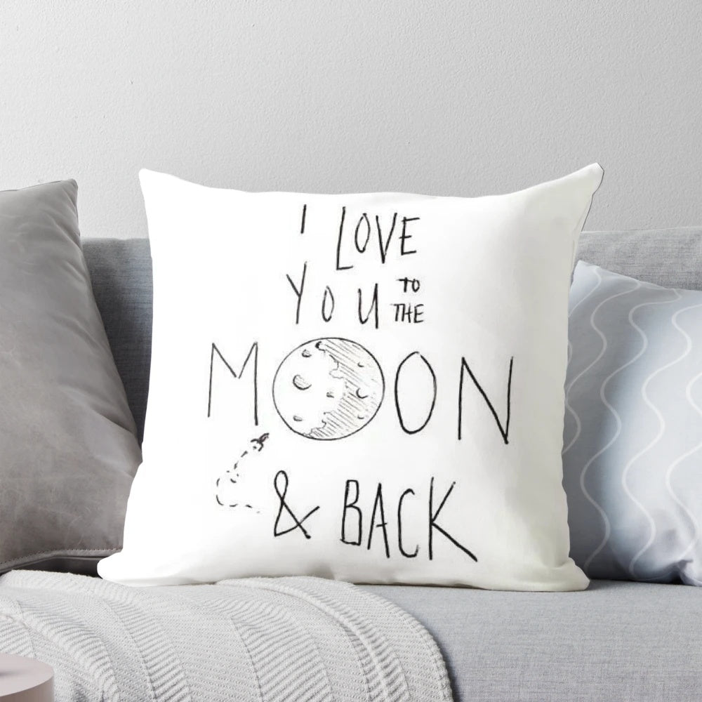 I Love You to the Moon and Back" custom pillow with a moon and heart design