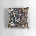 A decorative pillow featuring a design inspired by actor Ian Somerhalder, with lightning bolt and aesthetic vibes.