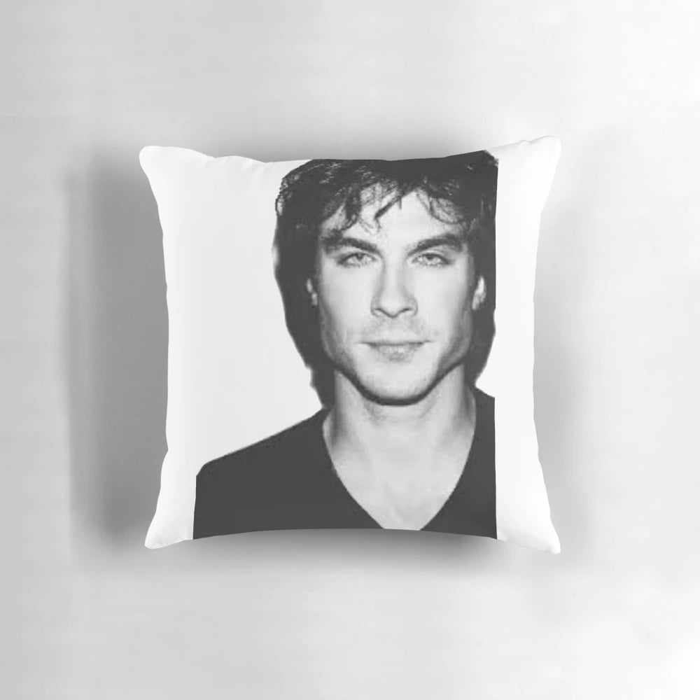 Ian Somerhalder as Damon Salvatore in the TV series 'Vampire Diaries' printed on a black and white pillow