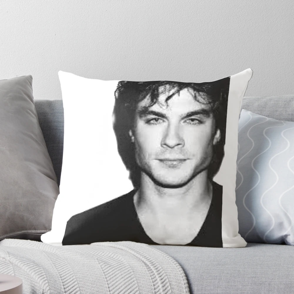 Ian Somerhalder as Damon Salvatore in the TV series 'Vampire Diaries' printed on a black and white pillow